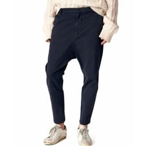 Nili Lotan 2 Drop Crotch Slouchy Paris Pants $345 Cotton Crop Washed Black/Navy